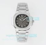 PPM Super Clone Patek Philippe Nautilus 7010 Grey Dial Diamond Quartz Lady’s Watch 